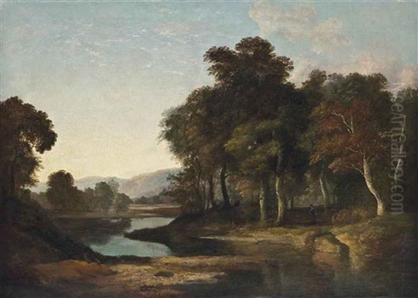 A Traveller On A Road Beside A Lake - view 1