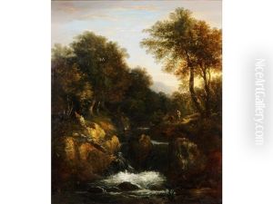 The River Okement, Devon, Fishermen On The Bank Of A Rocky River Gorge, Mountains Beyond