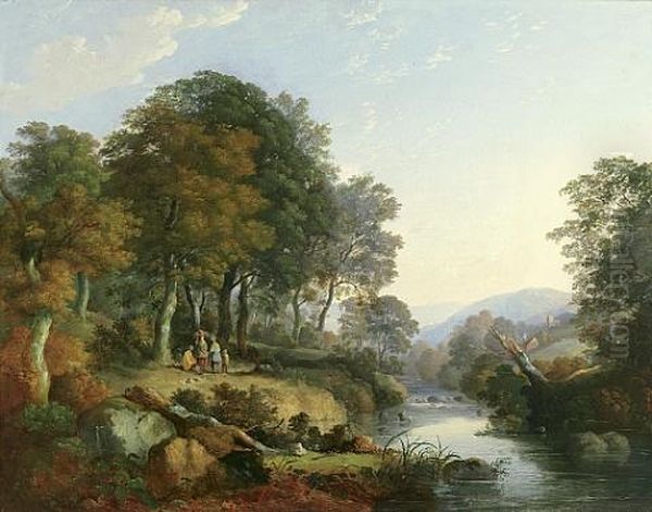 A Wooded Landscape With Travelers By A Stream - view 1