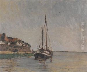 Norddeutsche Uferpartie Mit Lastkahn by Wilhelm Tramp