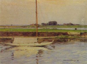 Norddeutsche Landschaft Mit Ankerndem Segelboot
