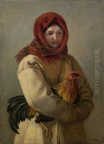 Girl With A Rooster - view 1