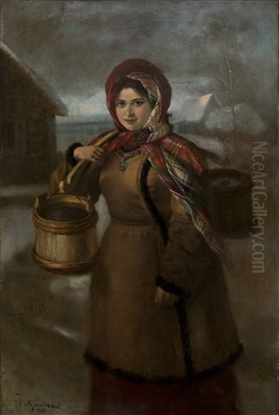 Girl Carrying A Shoulder Yoke With Buckets - view 1