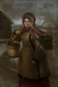 Girl Carrying A Shoulder Yoke With Buckets