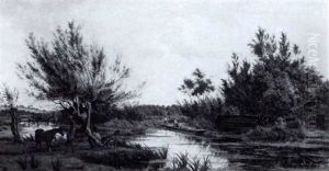 Ferrying Livestock Across The River by Francis M. Trappes