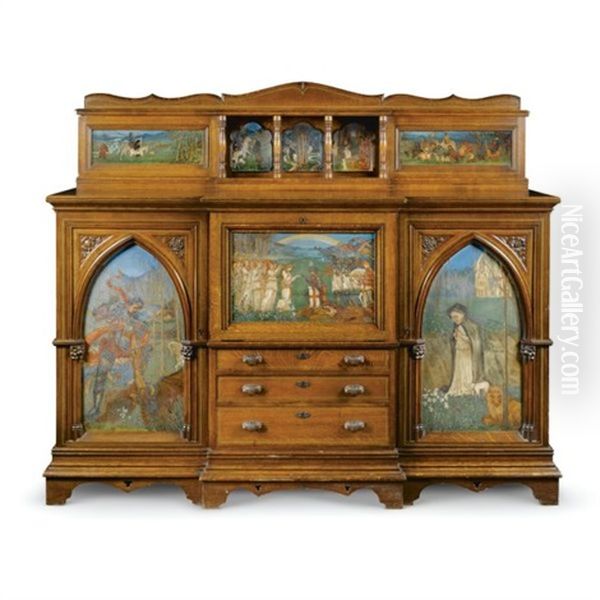 Scenes From Edmund Spenser's Fairee Queene, Book I The Legend Of The Knight Of The Red Cross, Or Holiness (; Various Sizes; On The Bonskeid Cabinet) - view 1