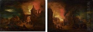 Incendies Nocturnes (pair) by Johann Georg Trautmann