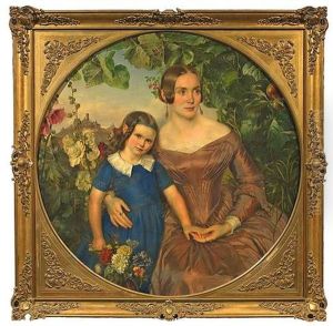 Portrait Der Josefine Wernher Mit Ihrer Tochter Julie Vor Landschaftshintergrund