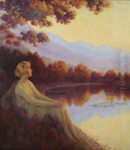 Lady By The Lake At Sunset