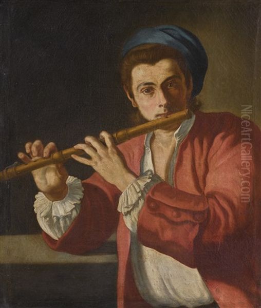 A Young Man Playing A Flute - view 1