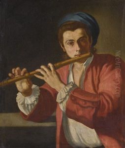 A Young Man Playing A Flute by Gaspare Traversi