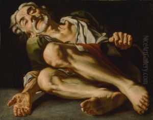 An Old Beggar, Lying Down, His Hand Reaching Out by Gaspare Traversi