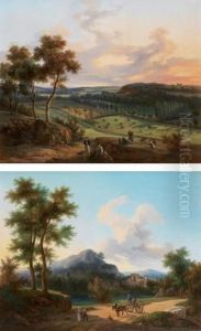 Paysage Avec Moissonneurs Et Les Travaux Dans Les Champs (pair)