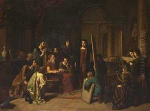Fra Et Kunstneratelier. Den Gamle Mester Bedommer Elevernes Arbejder by Jean-Baptiste Jules Trayer