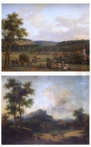 Paysage Avec Des Moissonneurs (+ Les Travaux Des Champs; Pair) by Jean-Baptiste Jules Trayer