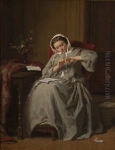 Seated Lady Reading A Letter by Jules Trayer