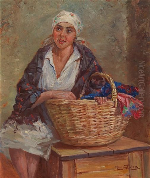 Young Woman With Washing Basket - view 1