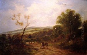 Man With Horse And Sheep On A Country Road by Carl Brennir