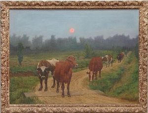 Cows Walking Home At Sunset by William Brooke Thomas Trego