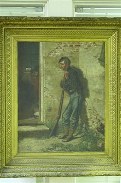 Portrait Of Weary Soldier Standing Outside House - view 1