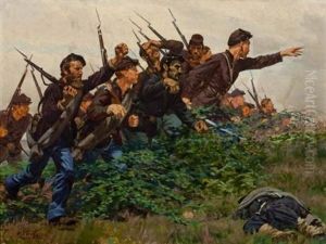 Union Soldiers In Combat Or Civil War Scene by William T. Trego