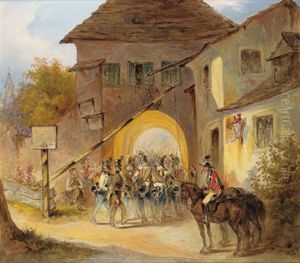 Einzug Osterreichischer Infanterie Durch Ein Stadttor (modling?) by Johann Friedrich Treml