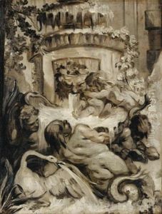 Putti Jouant Pres D'une Fontaine by Pierre Charles Tremolieres