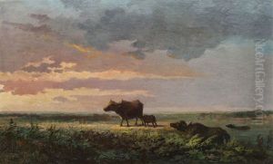 Scenery With Buffalo Family by Henri Trenk