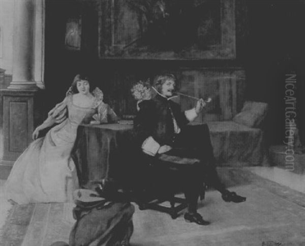 Couple In An Interior With Man Smoking A Pipe - view 1