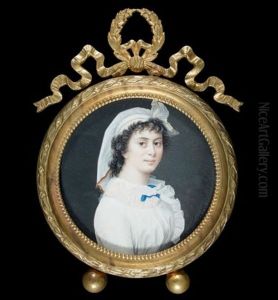 Portrait De Jeune Femme En Robe Blanche Et Ruban Bleu, Avec Un Fichu Blanc Dans Les Cheveux by Giuseppe Tresca