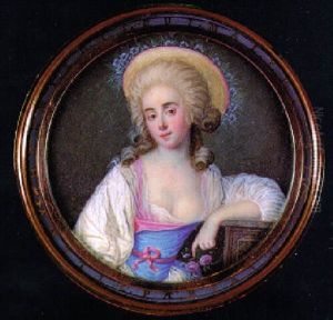 A Fine Portrait Of A Lady, In White Dress With A Blue Bodice by Giuseppe Tresca