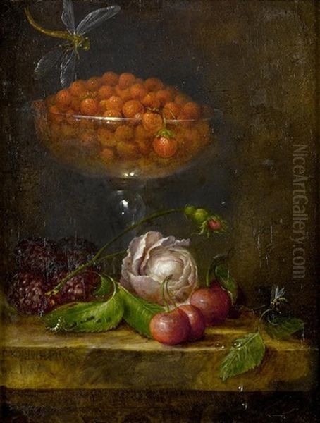 A Glass Dish Of Wild Strawberries - view 1