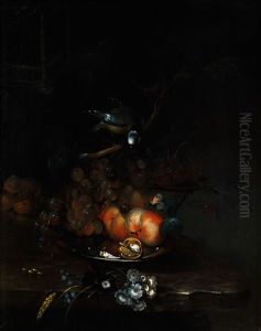 Fruchtestilleben Mit Vogel Und Schmetterling by Catharina Treu