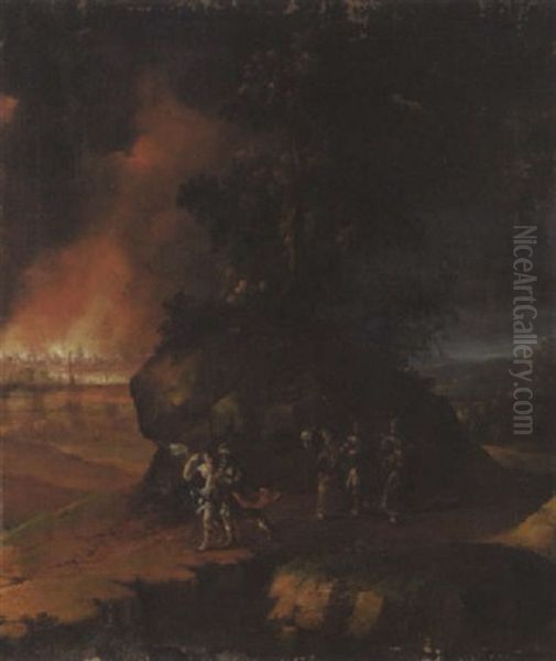 Der Engel Fuhrt Lot Und Dessen Familie Aus Dem Brennenden Sodom - view 1