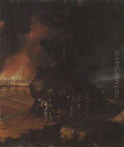 Der Engel Fuhrt Lot Und Dessen Familie Aus Dem Brennenden Sodom by Christoph Treu