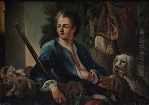Un Jeune Chasseur Avec Ses Chiens Et Son Gibier