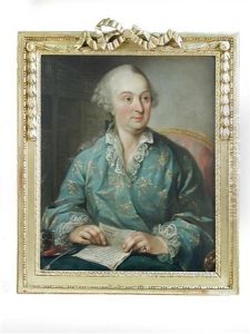 Portrait Of A Monsieur Pasquier, Seated Half-length, In Blue At A Table, Holding A Letter by Nicolaus Treu