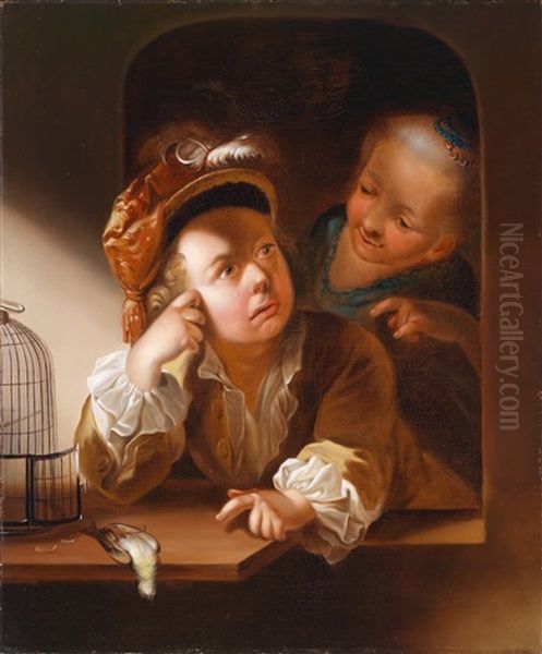 Ein Den Tod Seines Vogels Beweinender Knabe (+ Ein Lachender Knabe Mit Einer Puppe Am Fenster; 2 Works) - view 1