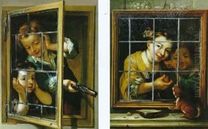 Trompe-d'oeil Aux Enfants Jouant Derriere Une Fenetre