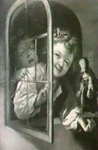 Children By An Open Window Quarreling Over A Doll by Nicolaus Treu