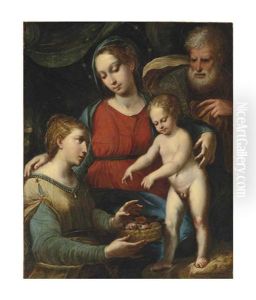 The Holy Family And Saint Catherine Of Alexandria by Girolamo da Treviso the Elder
