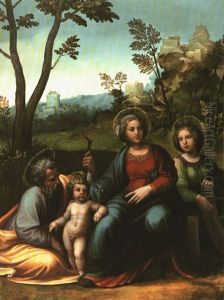 Die Heilige Familie Mit Der Heiligen Katharina In Landschaft by Girolamo da Treviso the Younger