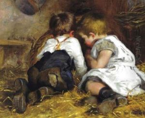Children Playing In A Barn by Helen Mable Trevor