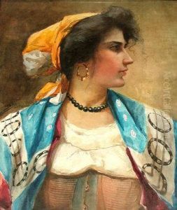 Portrait Of A Gypsy Girl by Anton Brentano