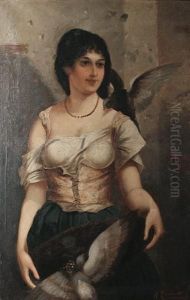 Gypsy Girl With Pigeons; Gypsy Girl Withgrapes by Anton Brentano