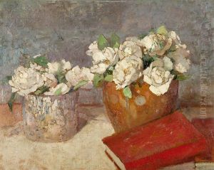 Still Life With Gardenias And Red Book by Theofrastos Triantafyllidis