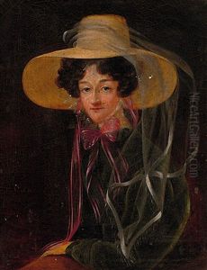 Portrait Der Therese Grafin Von Der Schulenburg Mit Florentiner Hut by Caroline Franziska (nee Sattler) Tridon