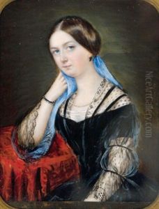 Bildnis Einer Jungen Dame Mit Blauem Schleier, An Einem Tischchen Sitzend by Caroline Franziska (nee Sattler) Tridon