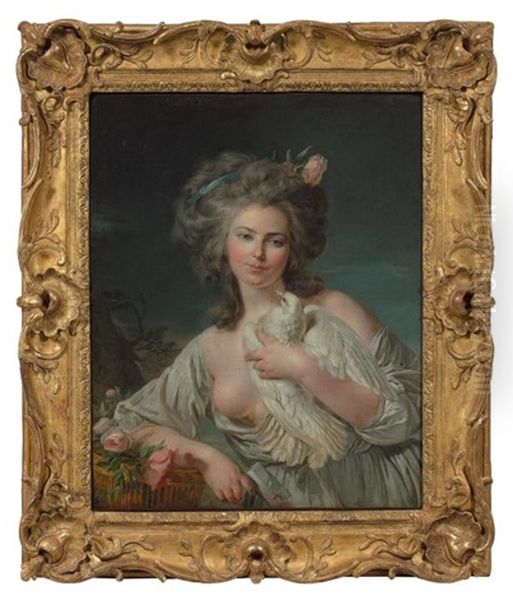 Jeune Femme Au Panier De Roses Et A La Colombe - view 1