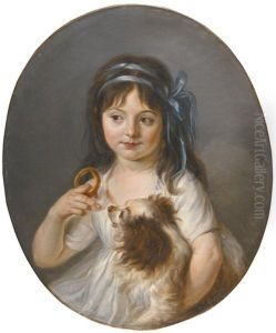 Portrait Of A Girl Offering A Biscuit To Her Spaniel